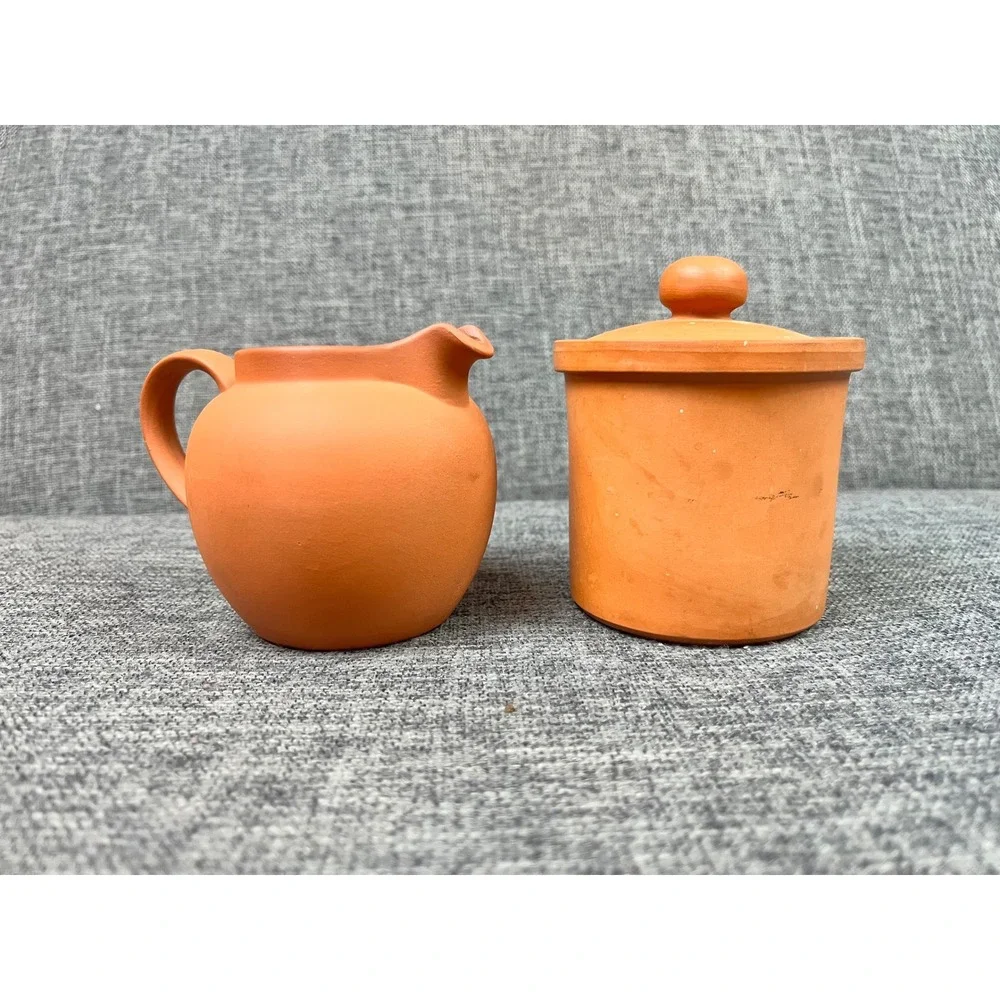 Henry Watson Pottery Original Suffolk Terracotta Creamer and Sugar Canister Set